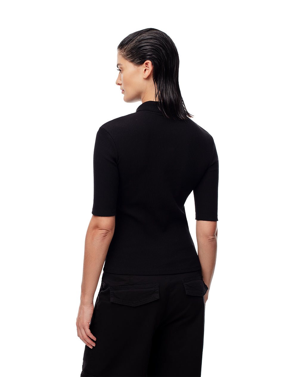 Polo slim tejido de punto algodón negra mujer