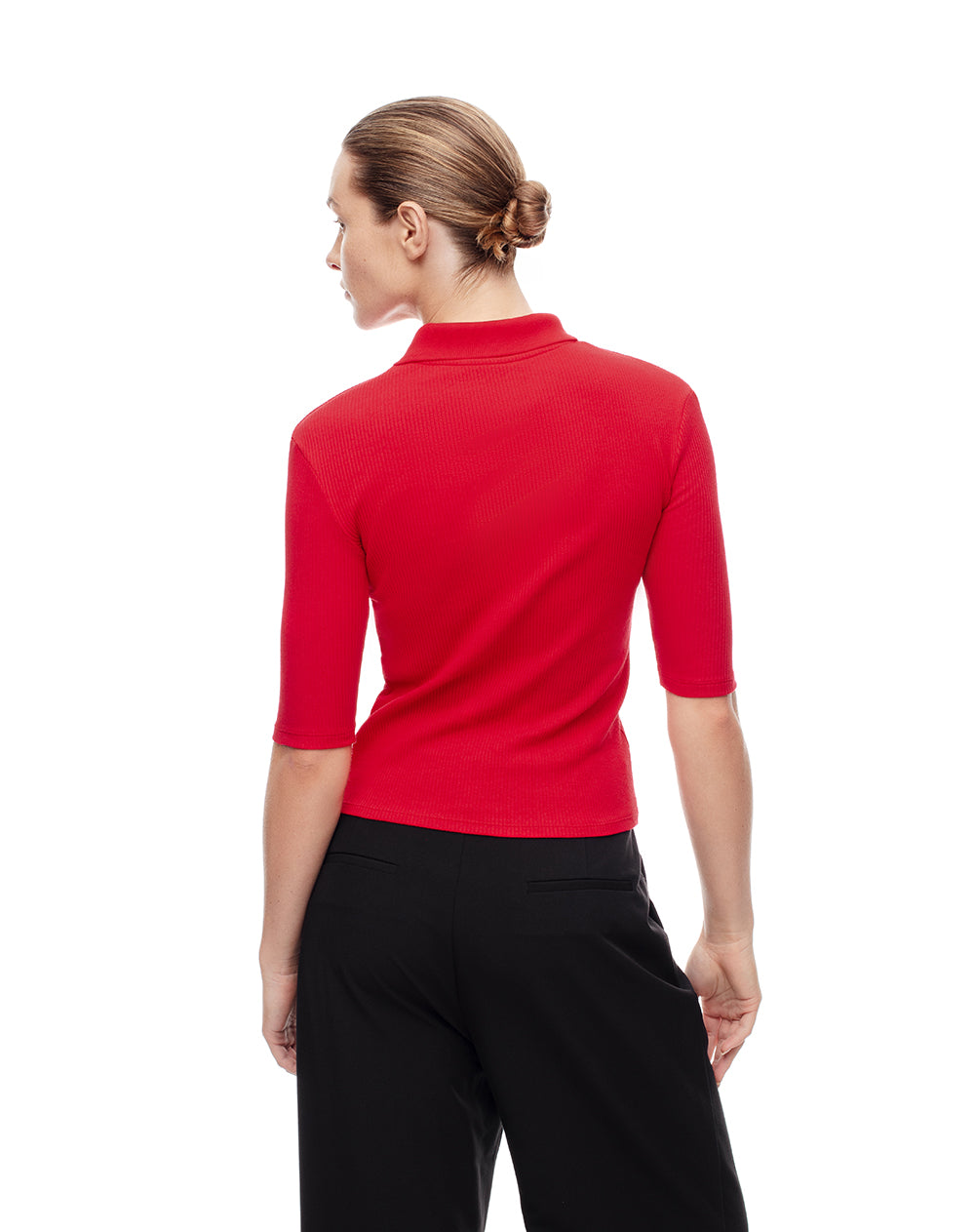 Polo slim tejido de punto algodón roja mujer