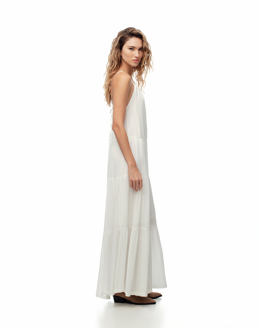 Vestido largo bloques blanco mujer