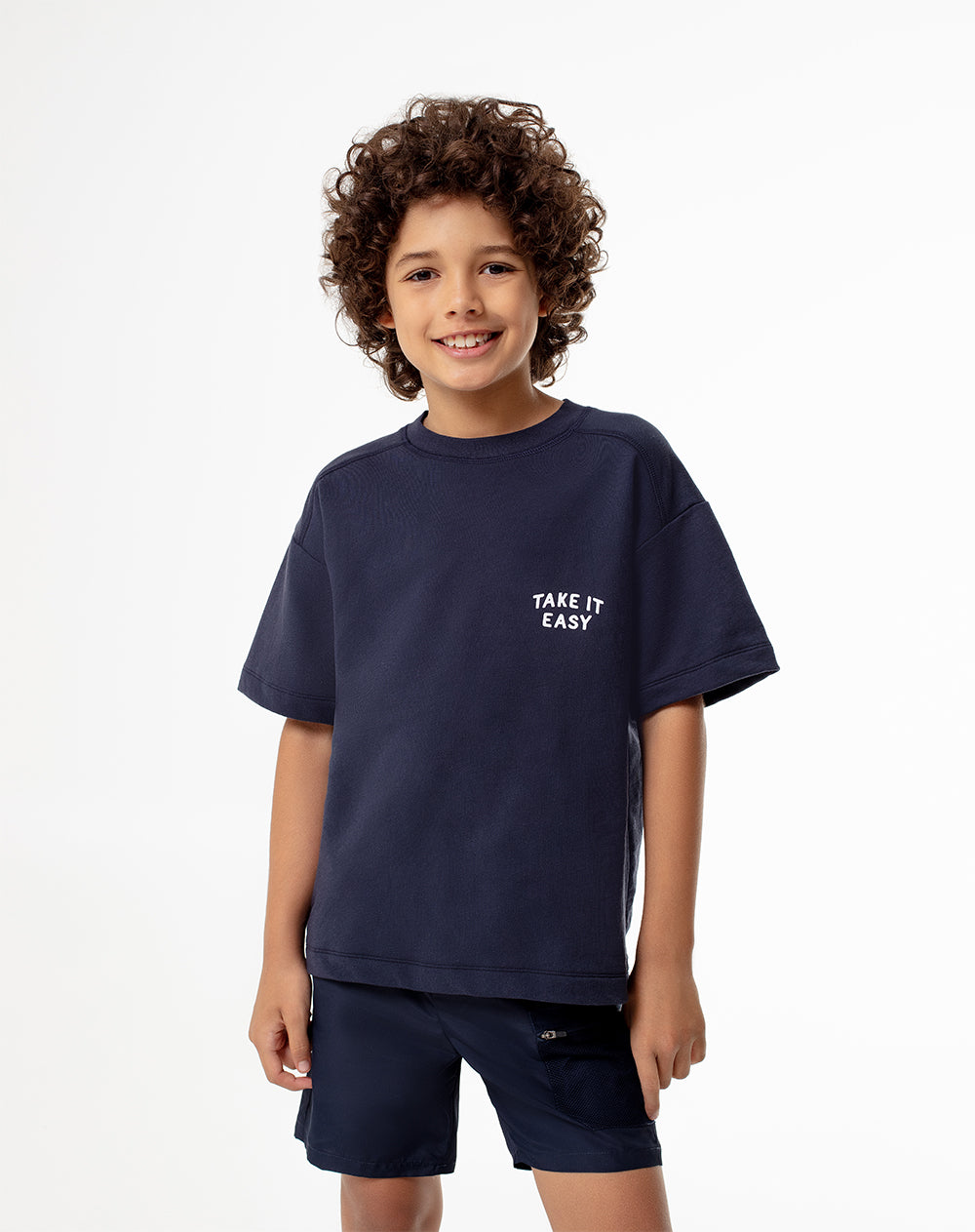 Camiseta regular algodón azul niño