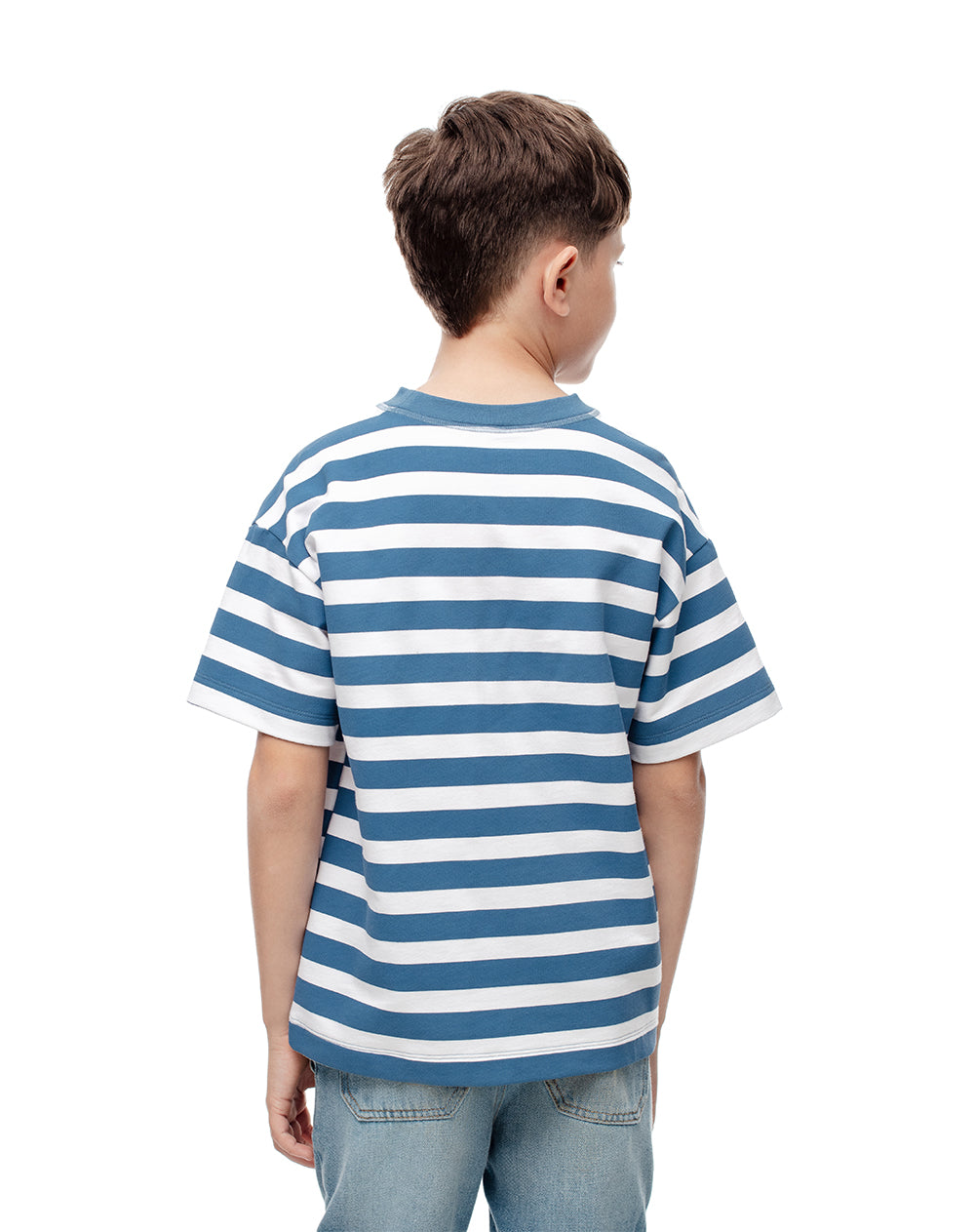 Camiseta regular algodón azul rayas niño