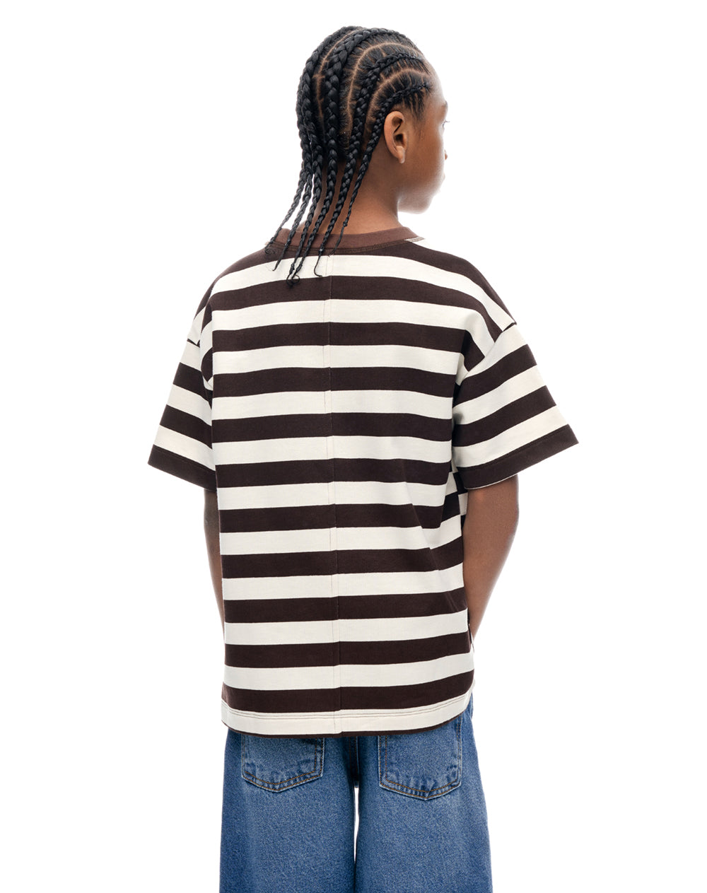 Camiseta regular manga corta café rayas niño