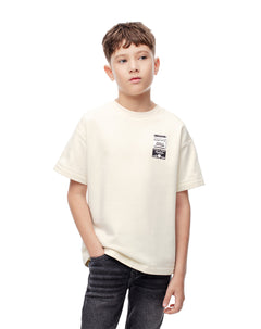 Camiseta oversize algodón crema estampada niño