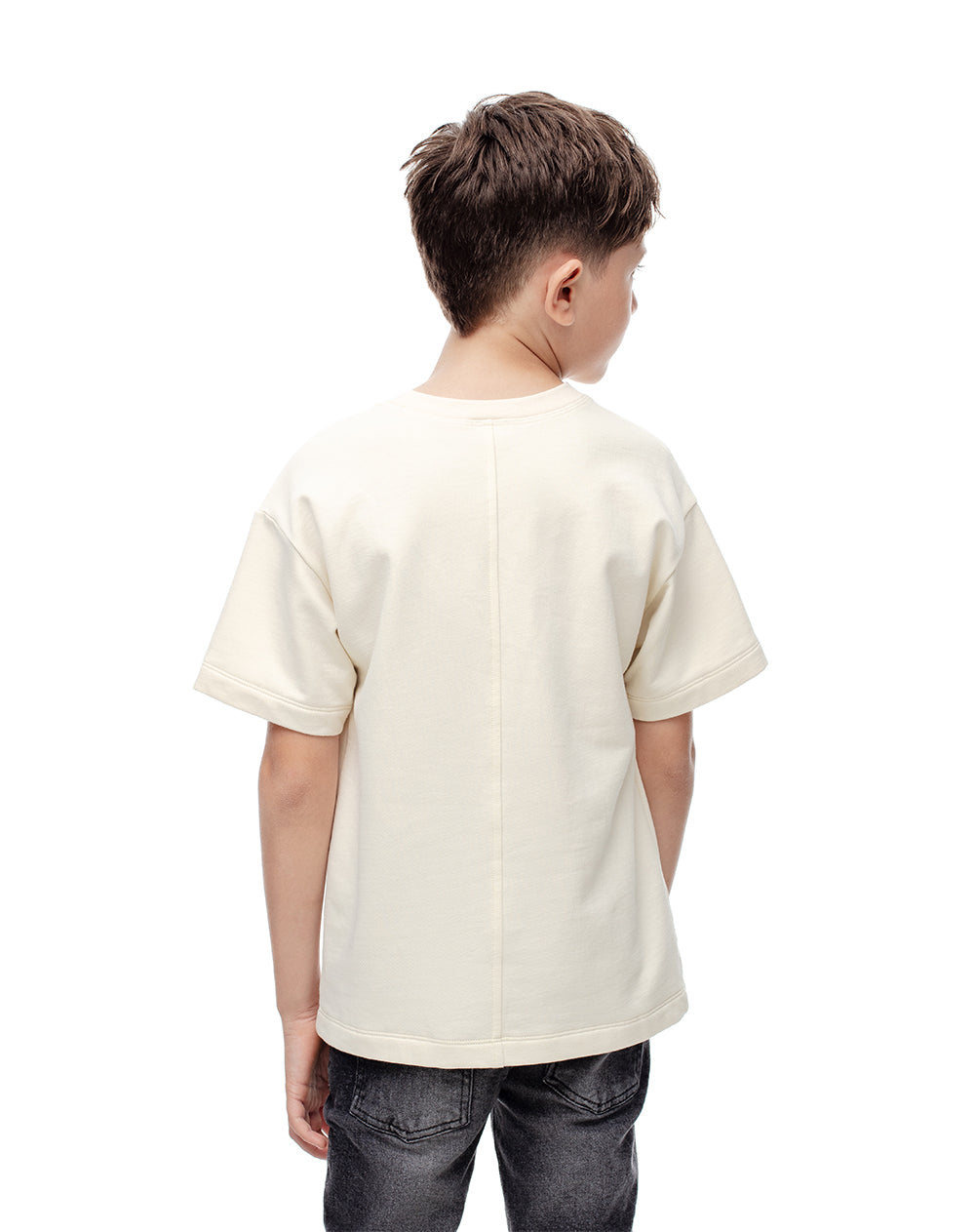 Camiseta regular algodón crema estampada niño