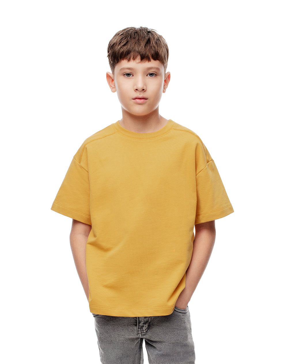 Camiseta regular algodón mostaza niño