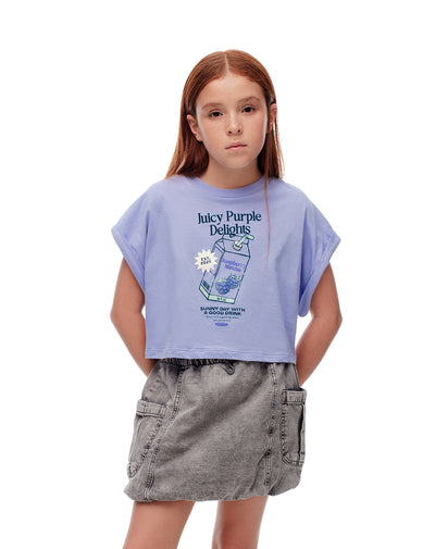 Camiseta regular algodón morada estampada niña