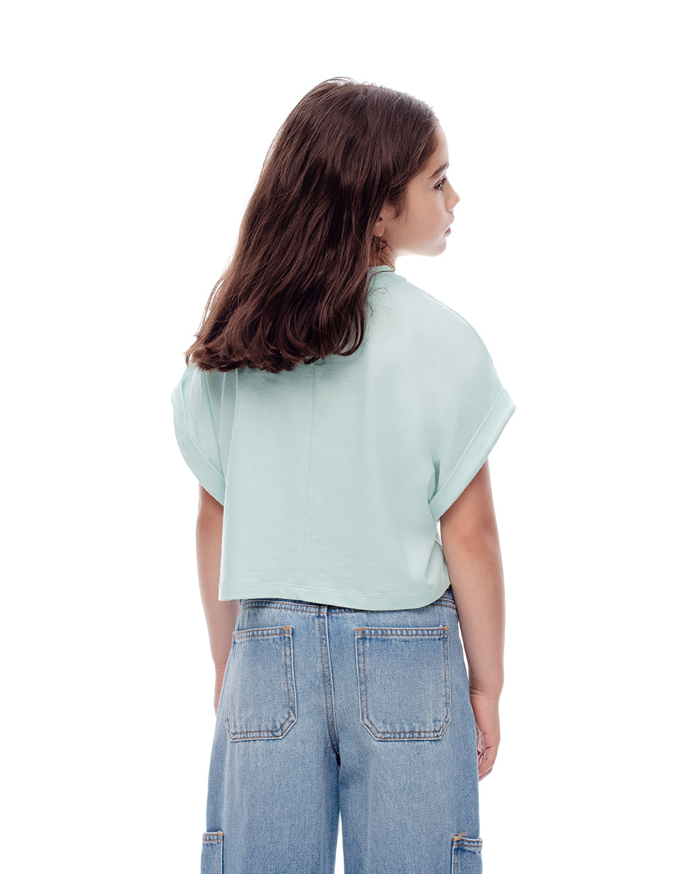Camiseta regular algodón verde estampada niña