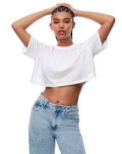 Camiseta crop oversize algodón blanca mujer