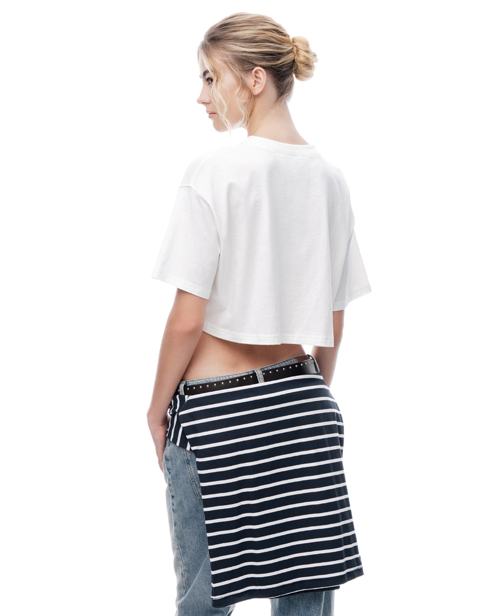 Camiseta crop regular algodón cruda estampada mujer