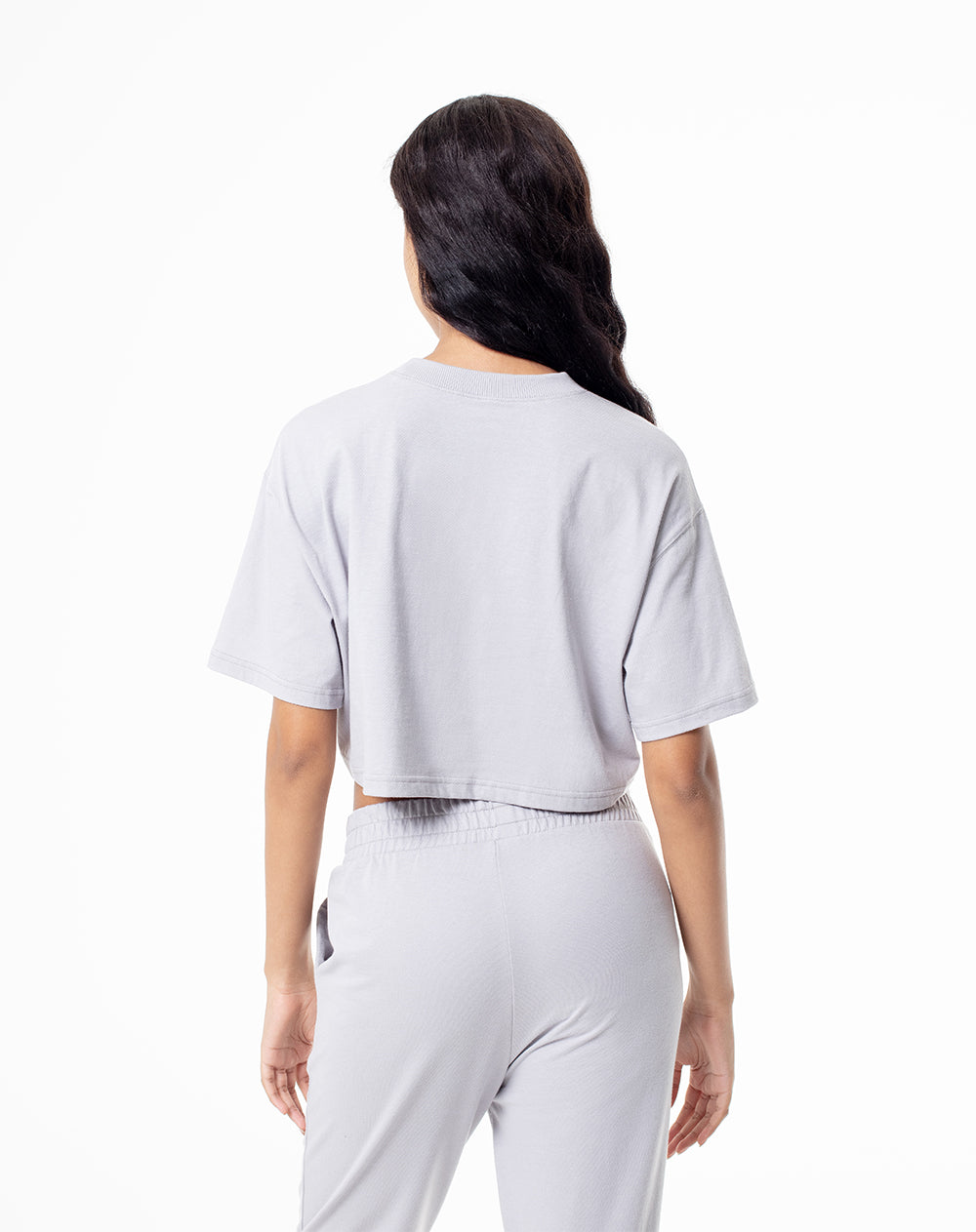 Crop top slim algodón gris estampado mujer