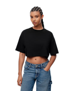 Camiseta crop regular algodón negra mujer