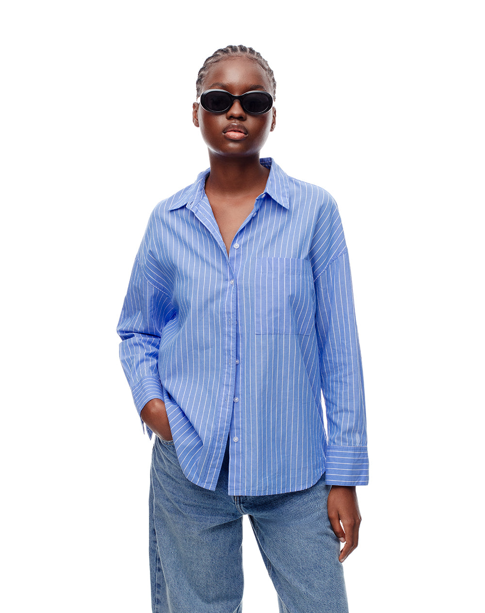 Camisa manga larga oversize algodón rayas mujer