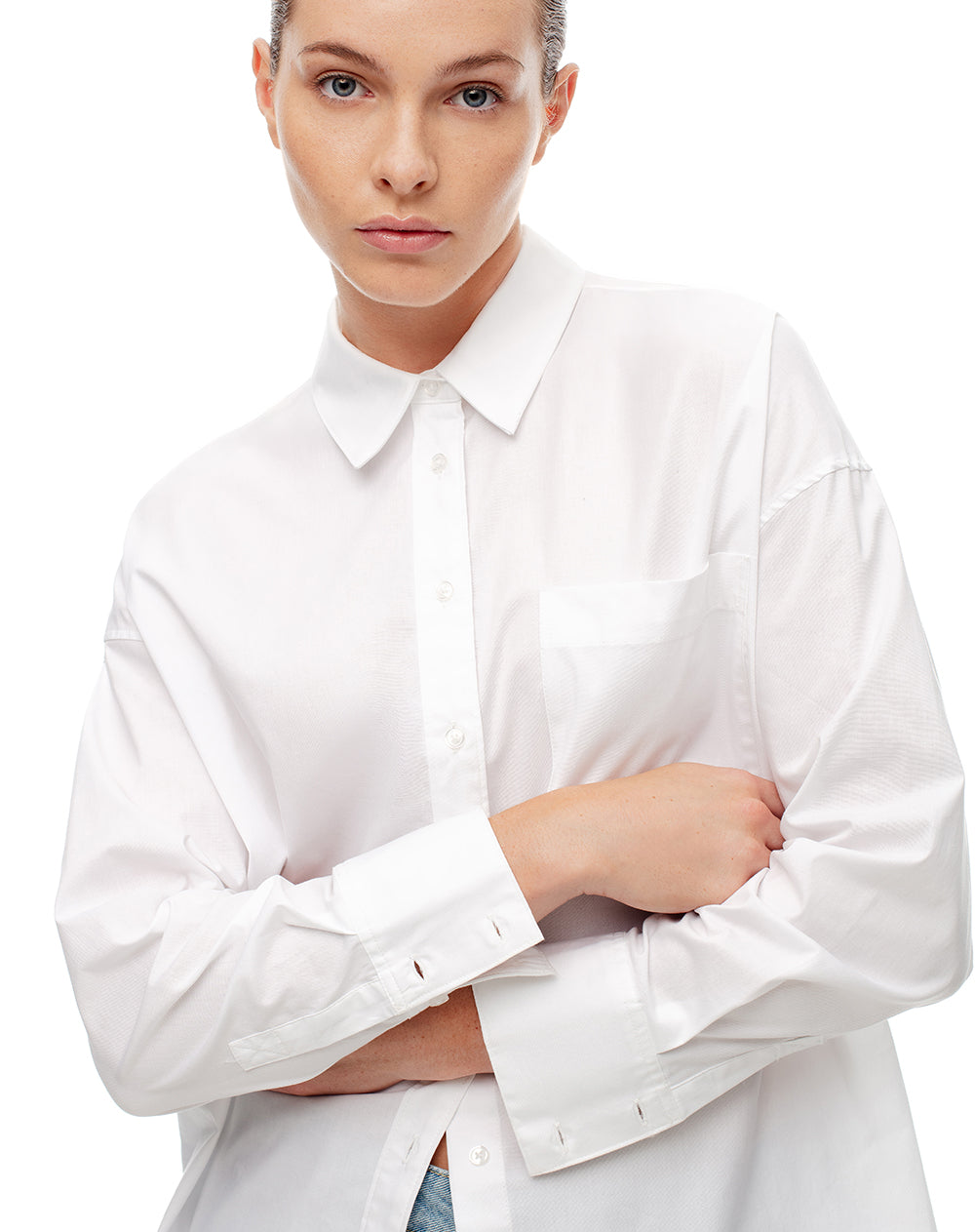 Camisa manga larga oversize algodón blanca mujer