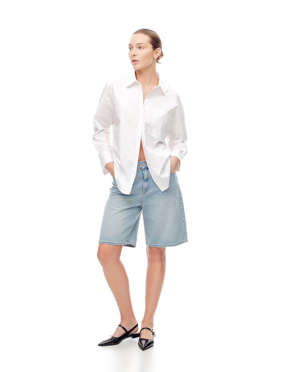 Camisa manga larga oversize algodón blanca mujer