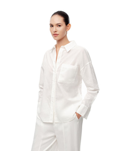 Camisa manga larga oversize algodón blanca mujer
