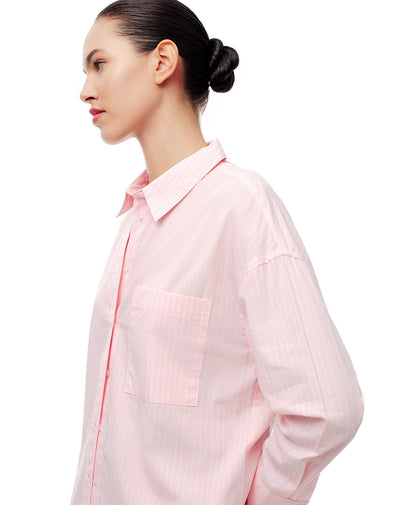 Camisa manga larga oversize algodón rayas mujer