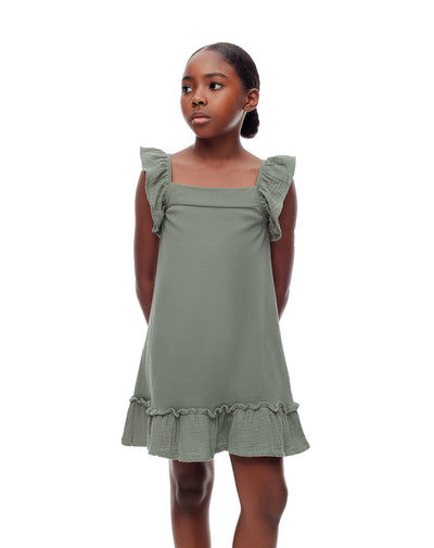 Vestido corto algodón verde niña