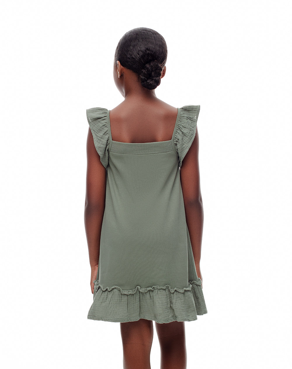 Vestido corto algodón verde niña