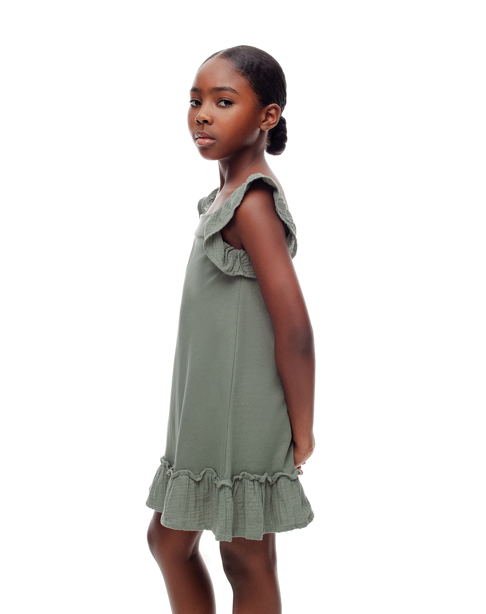 Vestido corto algodón verde niña