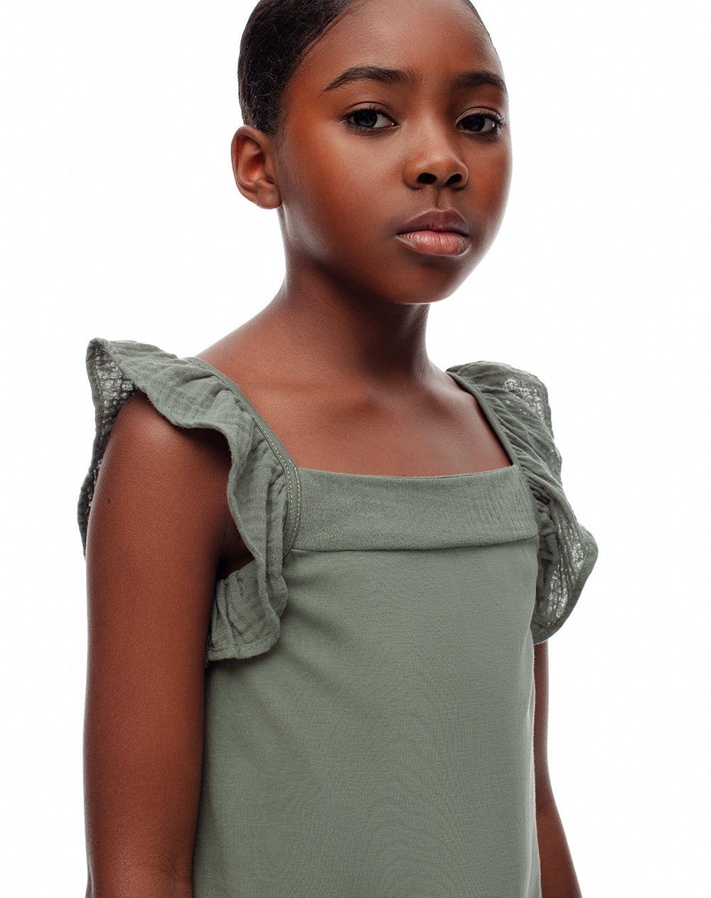 Vestido corto algodón verde niña