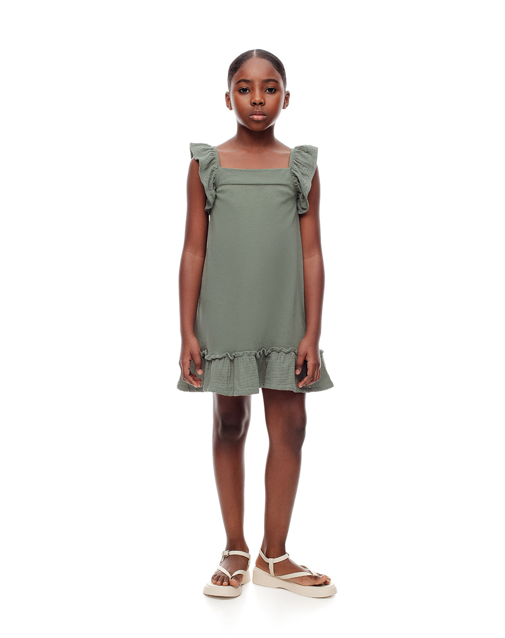 Vestido corto algodón verde niña