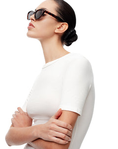 Camiseta slim rib algodón blanca mujer