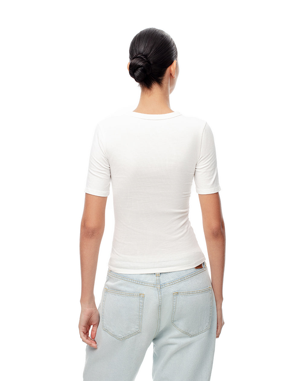 Camiseta slim rib algodón blanca mujer