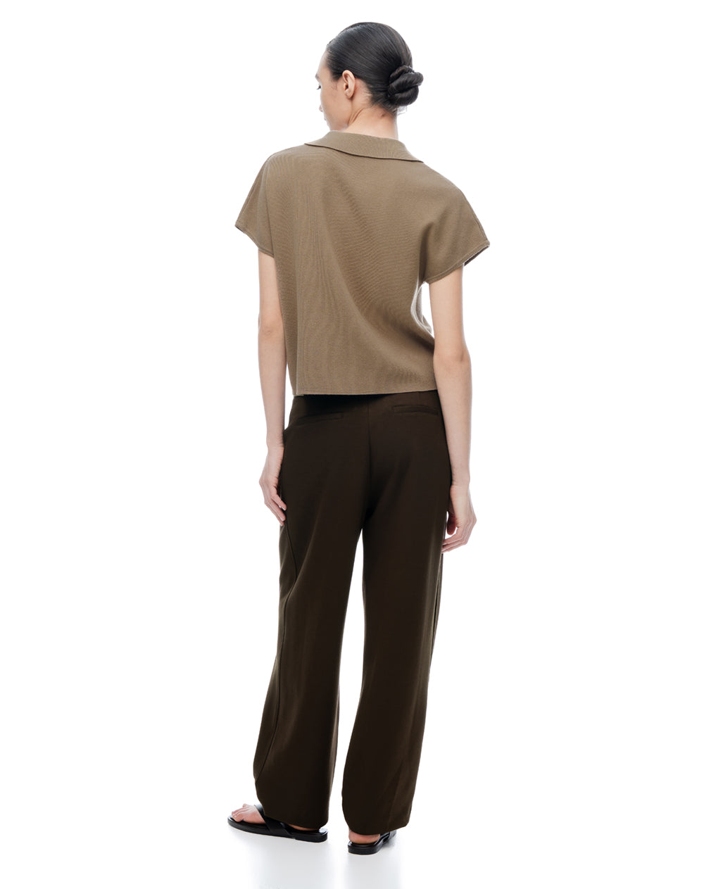 Pantalón loose tiro medio chocolate mujer