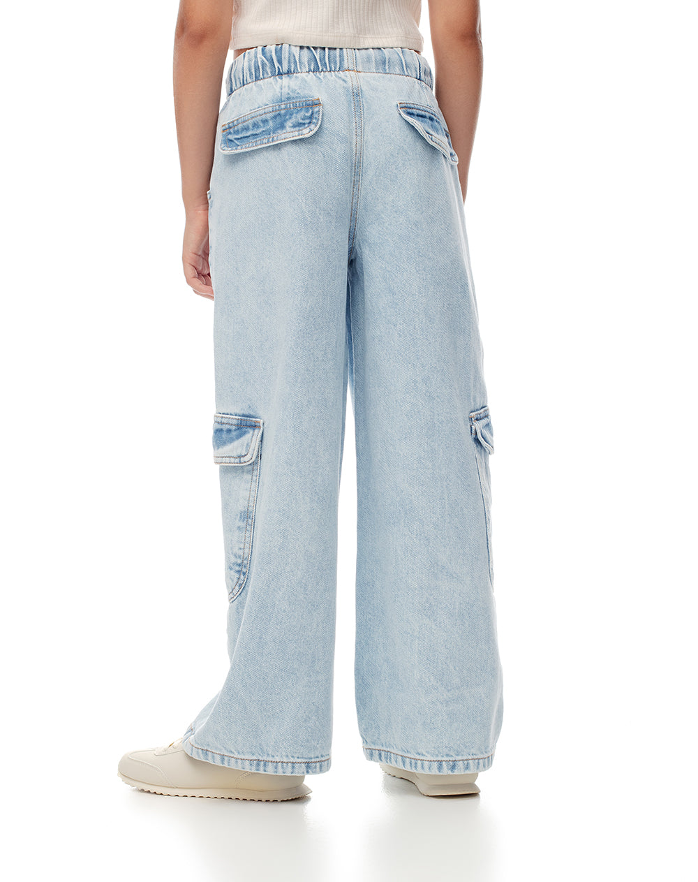 Jean cargo wide leg tiro alto índigo claro niña