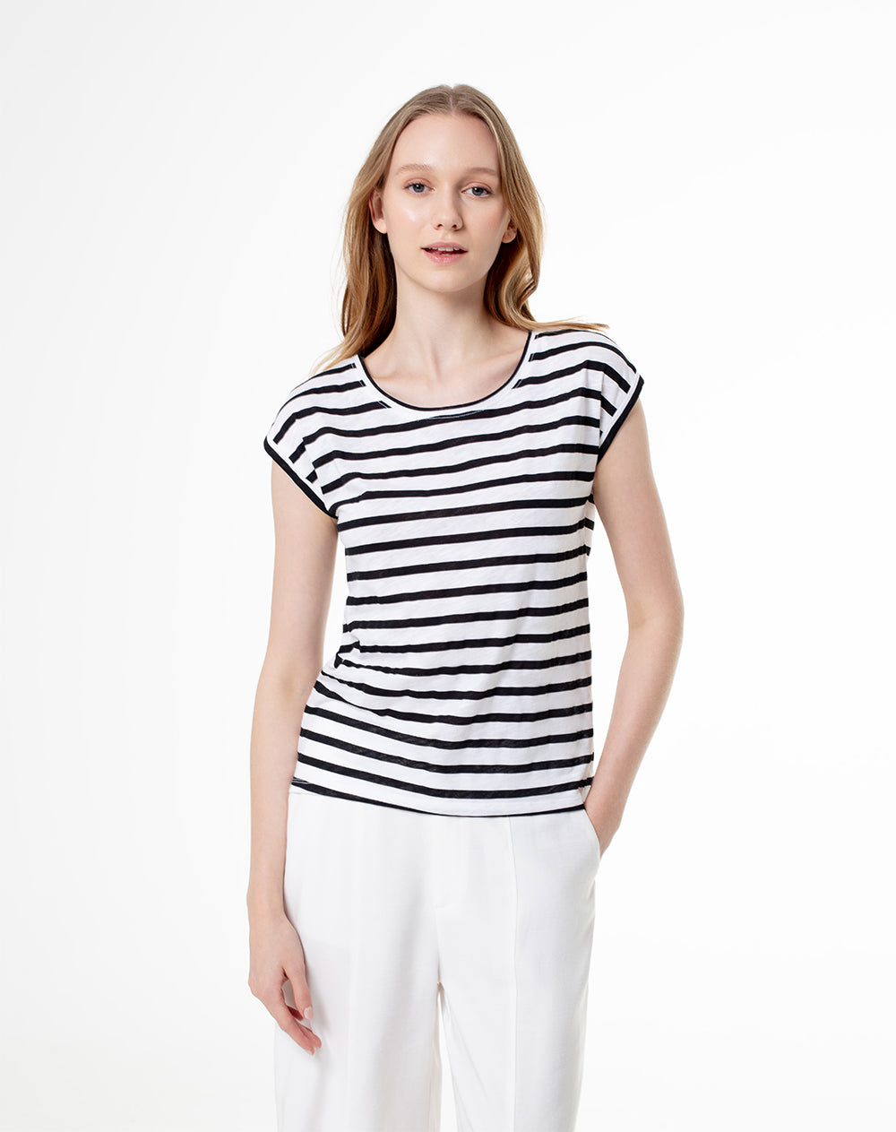 Camiseta regular algodón rayas mujer