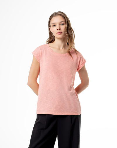 Camiseta regular algodón coral mujer