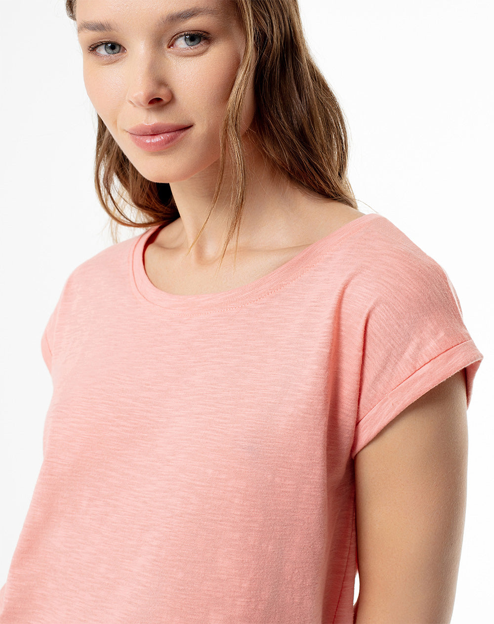 Camiseta regular algodón coral mujer