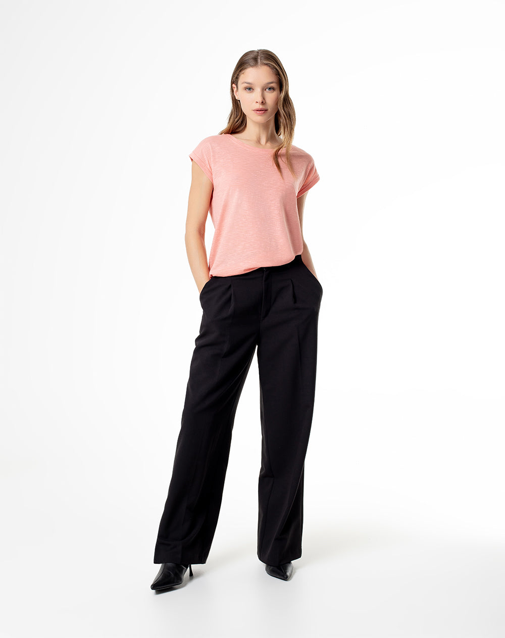 Camiseta regular algodón coral mujer
