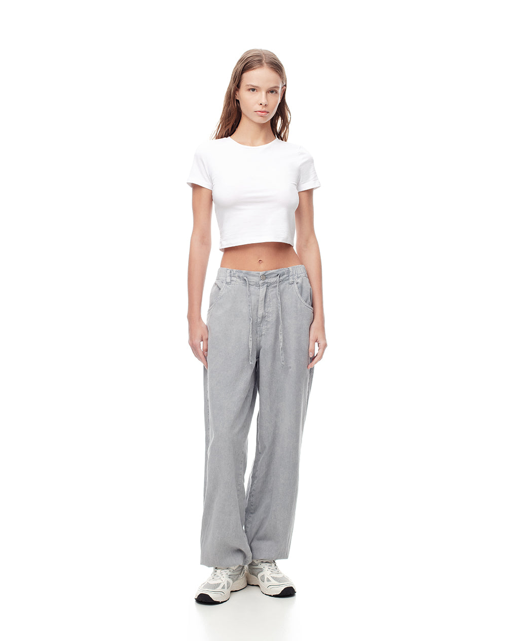 Pantalón jogger tiro medio algodón gris mujer