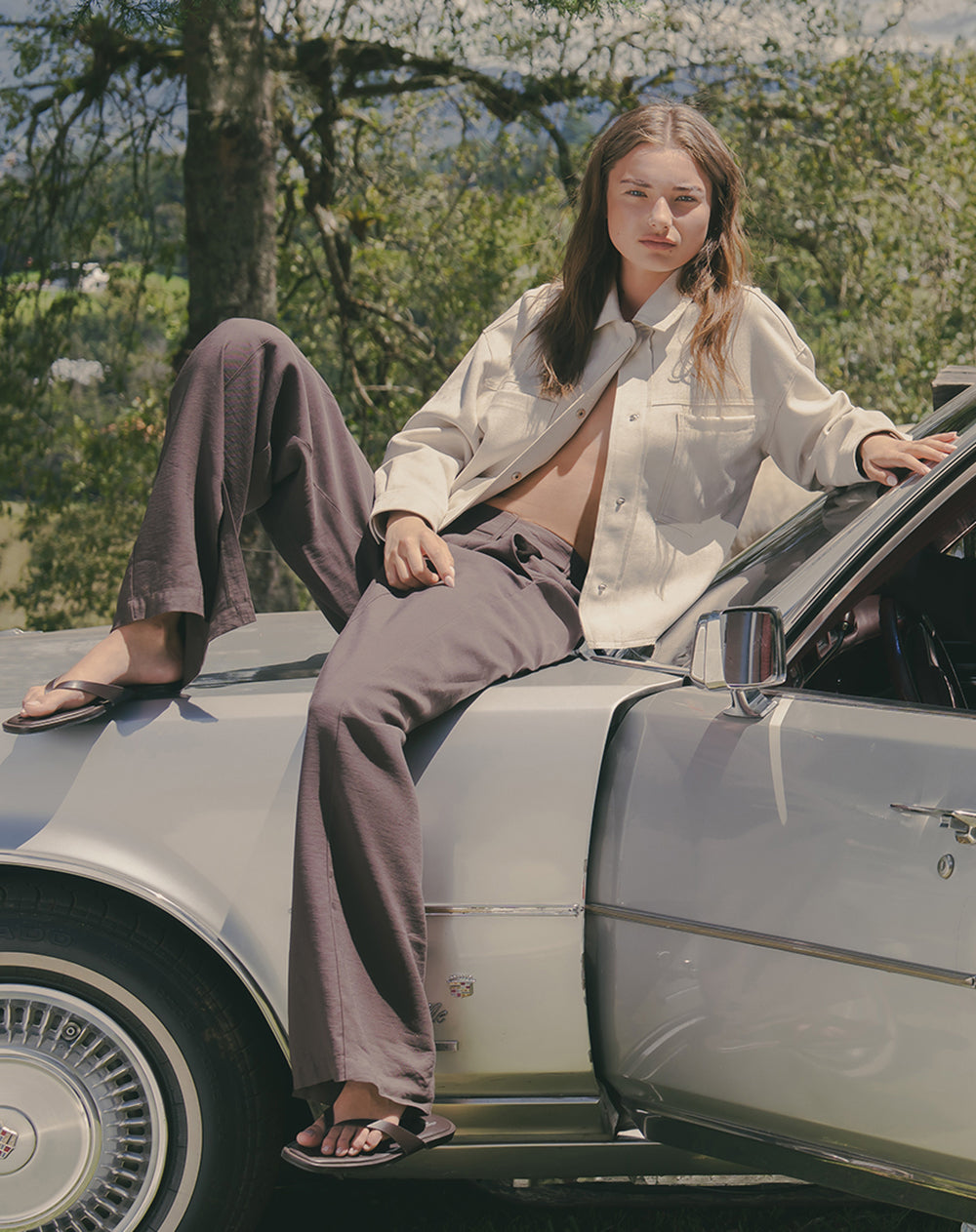 Chaqueta tejido suede arena mujer