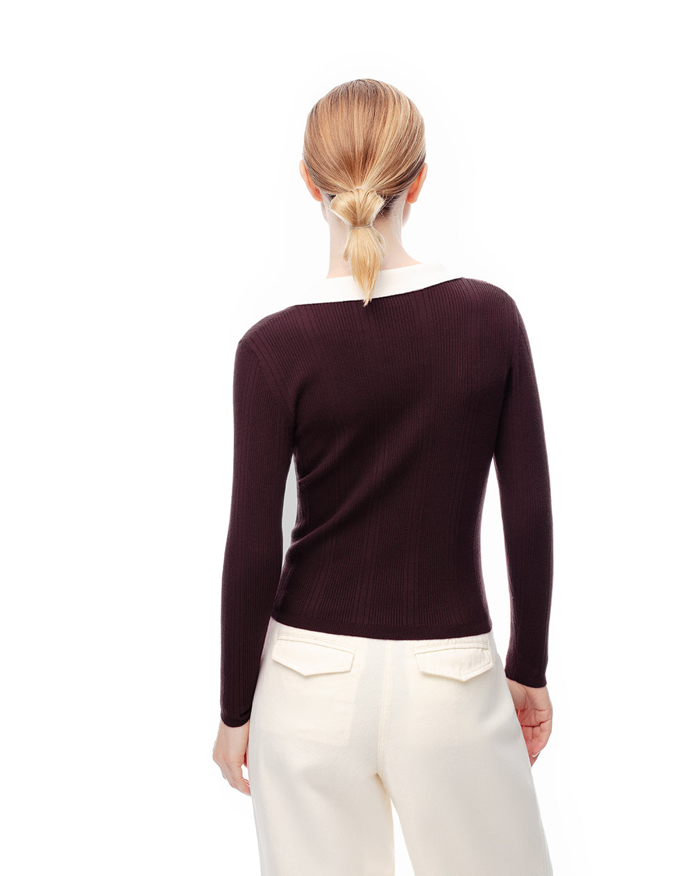 Camibuzo tipo polo slim tejido de punto vino tinto mujer