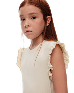 Camiseta regular tejido de punto crema niña