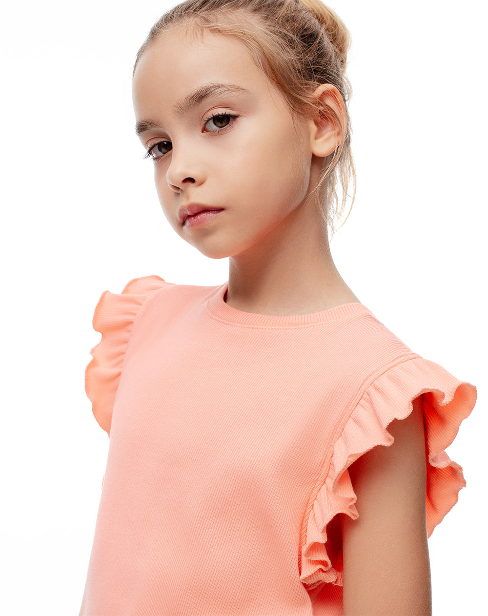 Camiseta regular tejido de punto naranja niña