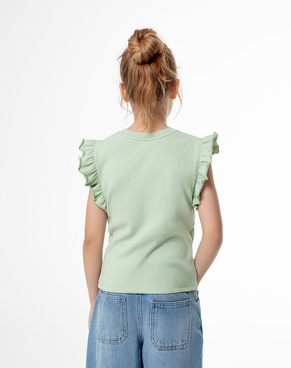 Camiseta regular tejido de punto verde niña