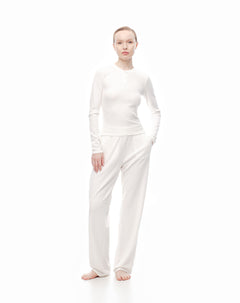 Pantalón relax tiro medio blanco mujer