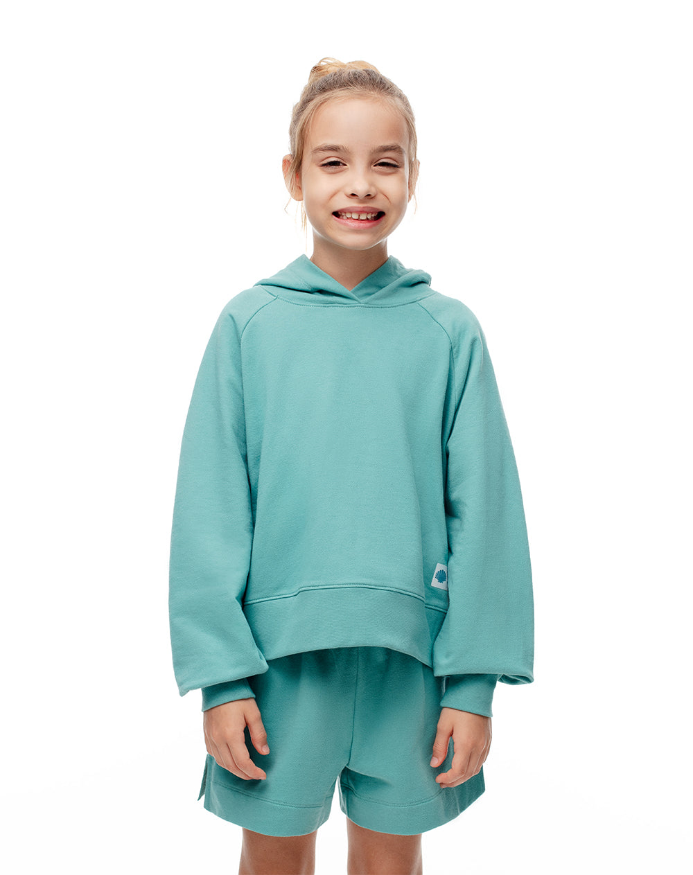 Buzo tipo hoddie algodón azul niña