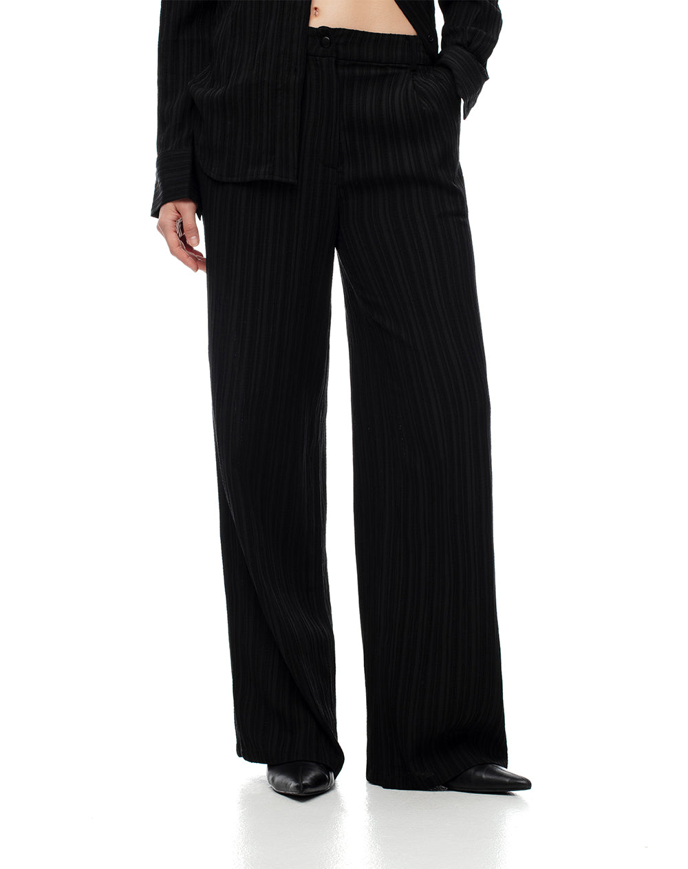 Pantalón wide leg tiro medio negro mujer