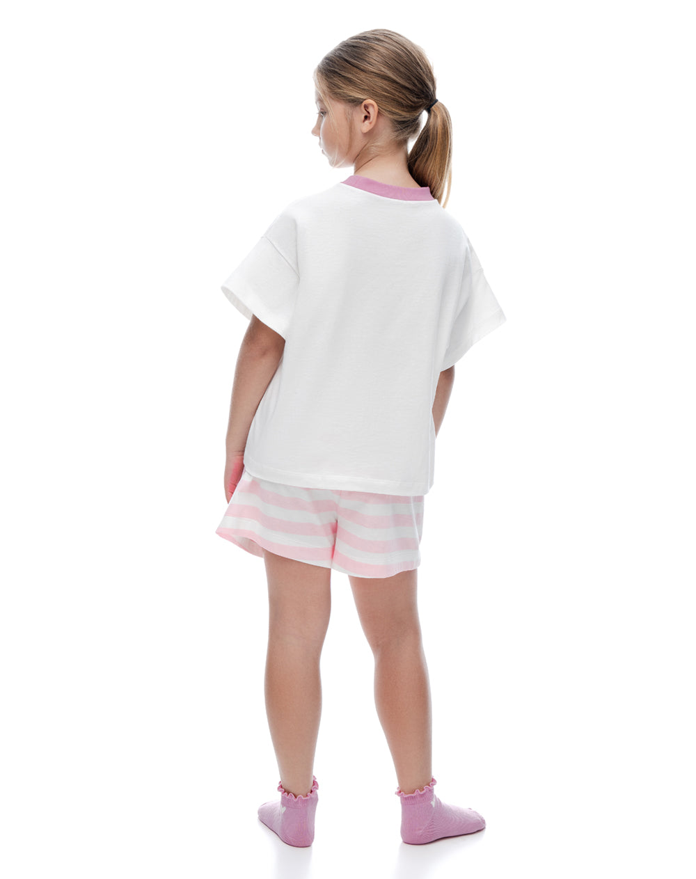 Pijama relaxed manga corta blanca estampada niña