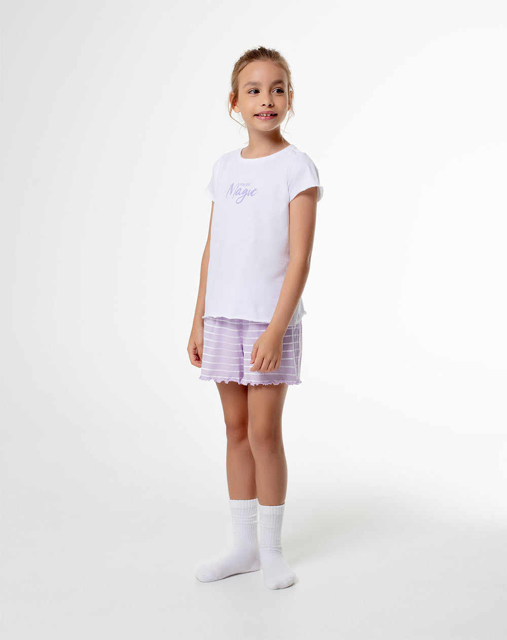 Camiseta + short de pijana niña algodón morada