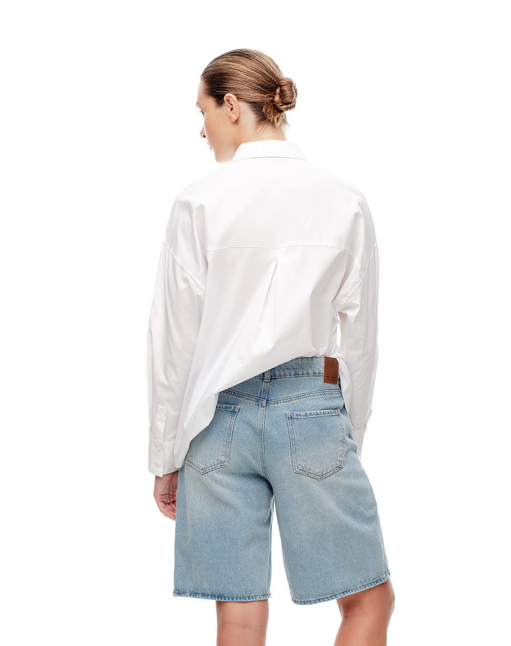 Bermuda denim tiro alto índigo medio mujer