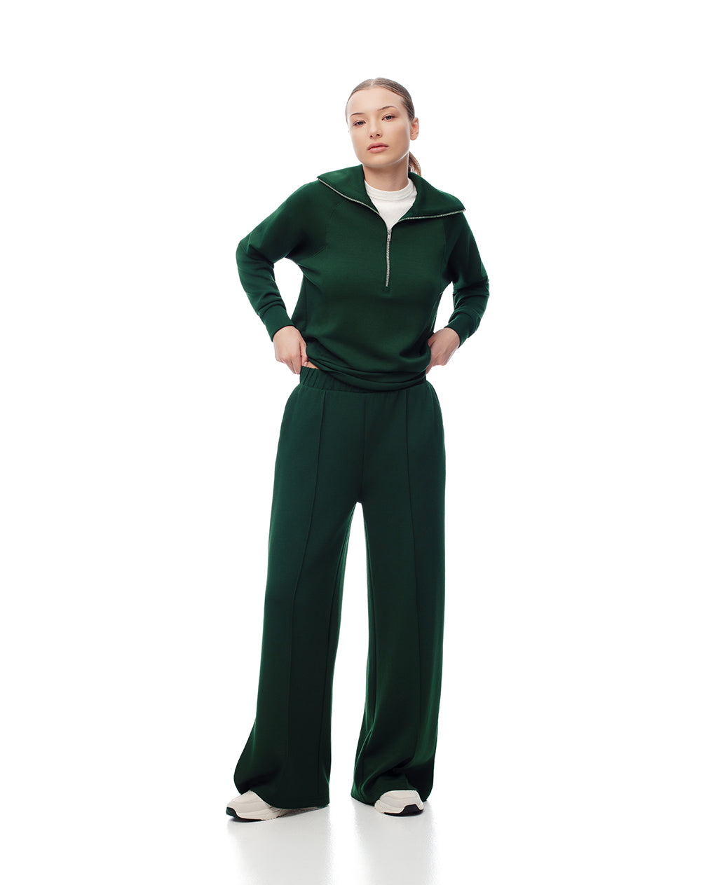 Pantalón tiro alto verde mujer