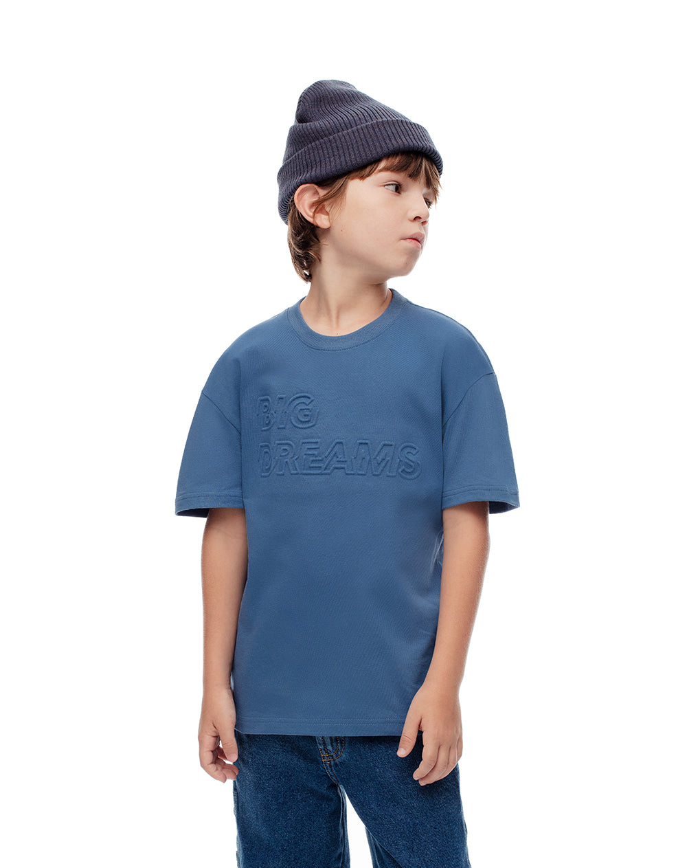Camiseta regular algodón azul estampada niño