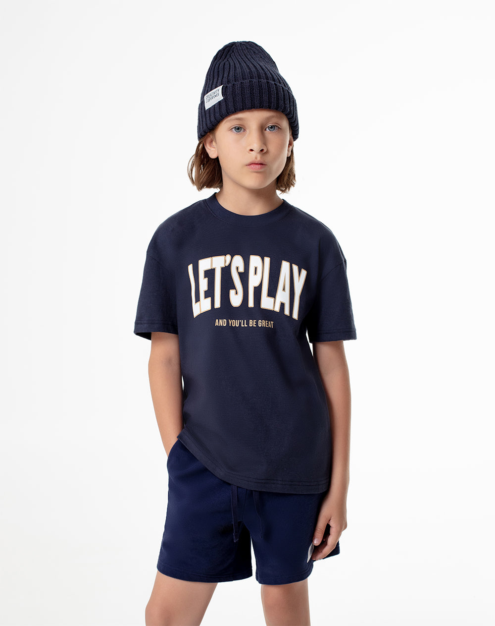 Camiseta regular algodón azul estampada niño