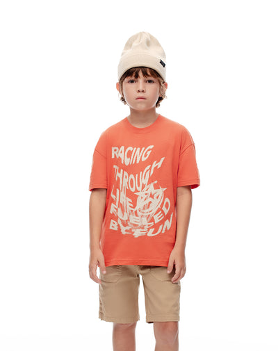 Camiseta regular algodón naranja estampada niño