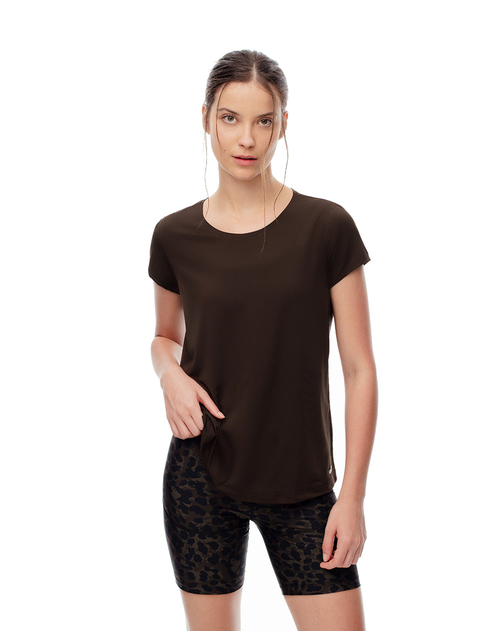 Camiseta deportiva secado rápido chocolate mujer